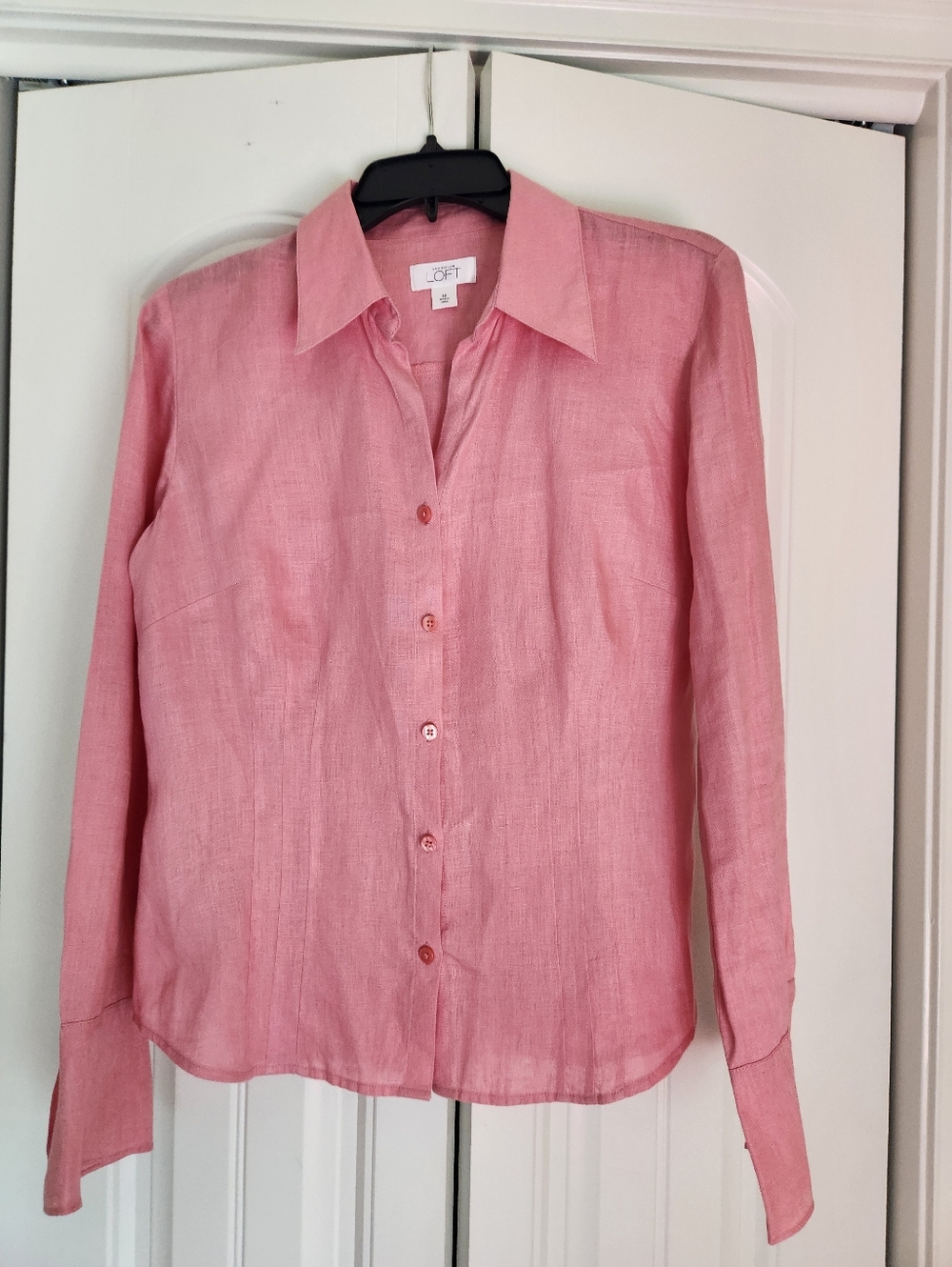 LOFT Fitted Salmon Linen Button Down Top Sz M!